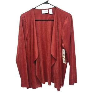 Faux Suede Waterfall Drape Jacket 14 Rust Open Front Boho Chic Minimal Layer